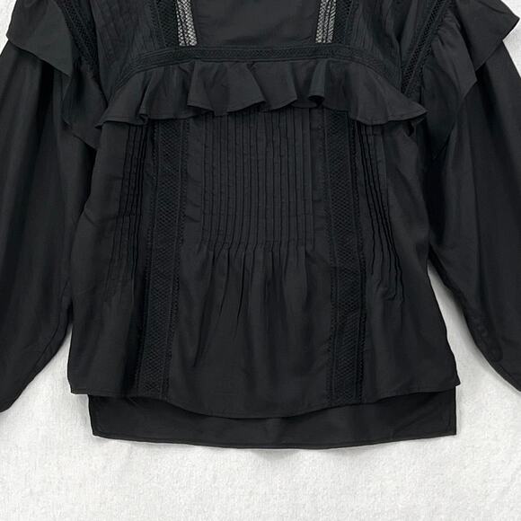 ALLSAINTS Juliette Pintuck Ruffle Top Womens 00 Black Square Neck Balloon Sleeve - Picture 7 of 13